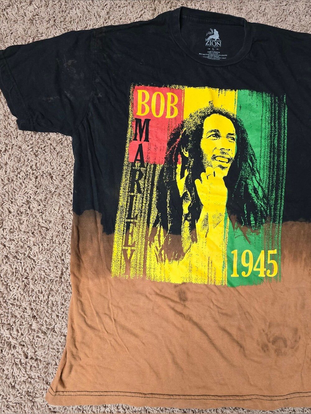 Zion Rootswear Bob Marley Black Yellow Green Red Graphic Tee